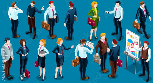 Isometric people isolated meeting staff infographic. 3D Isometric boss person icon set. Creative design vector illustration collection