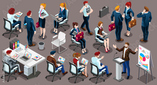 Isometric people isolated meeting staff infographic. 3D Isometric boss person icon set. Creative design vector illustration collection