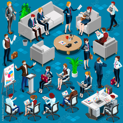 Isometric people isolated meeting staff infographic. 3D Isometric boss person icon set. Creative design vector illustration collection