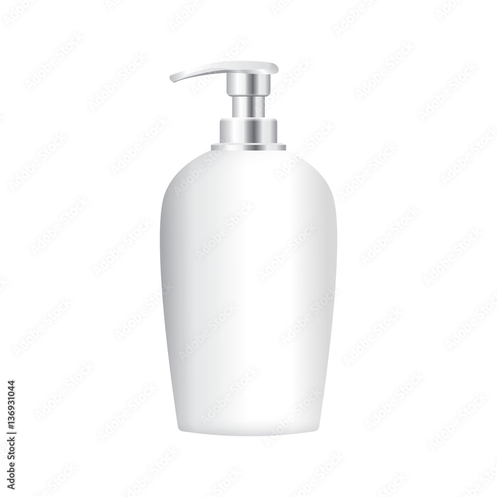 Soap plastic bottle isolated on white background. Liquid container for lotion, cream. Beauty product package, vector illustration. Mock up cosmetics Soap plastic bottle isolated on white background. Liquid container for lotion, cream. Beauty product package, vector illustration. Mock up cosmetics