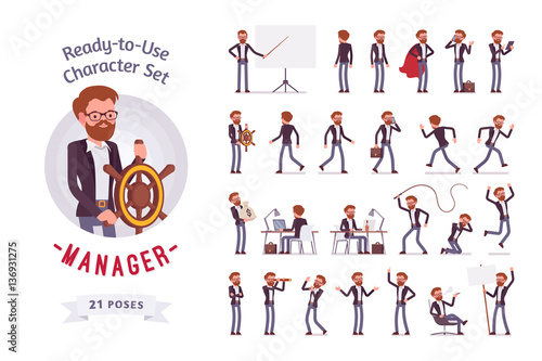 Ready-to-use male manager character set, different poses and emotions
