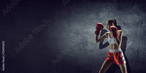 Young boxer woman . Mixed media . Mixed media