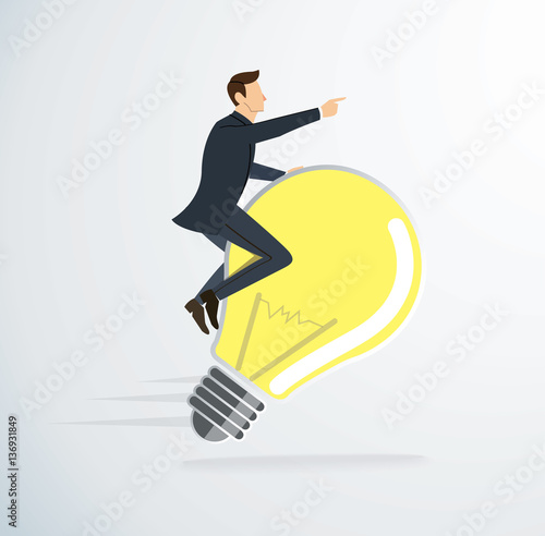 a man riding light bulb icon vector. concept of thinking. creative symbol. 