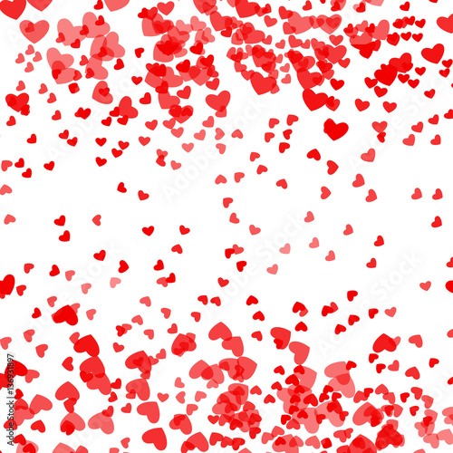Fototapeta Naklejka Na Ścianę i Meble -  Romantic pink heart background. Vector illustration for holiday design. Many flying hearts on white pattern. For wedding card, valentine's day greetings, lovely frame