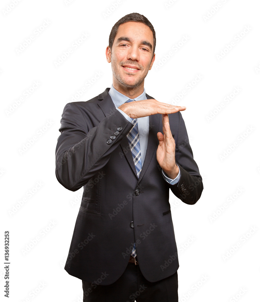 Happy businessman doing a break time gesture Happy businessman doing a break time gesture