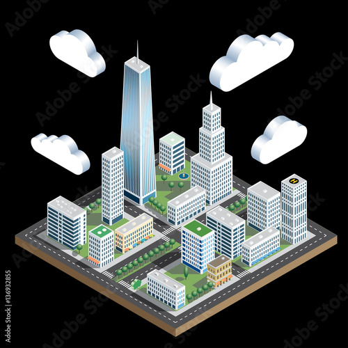 iso city block clouds