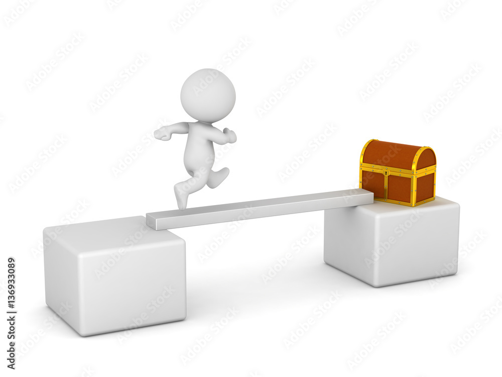 3D Character with Narrow Bridge and Treasure Chest 3D Character with Narrow Bridge and Treasure Chest