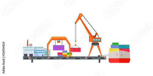 Escalator Delivers Cargo on Ship. Logistics