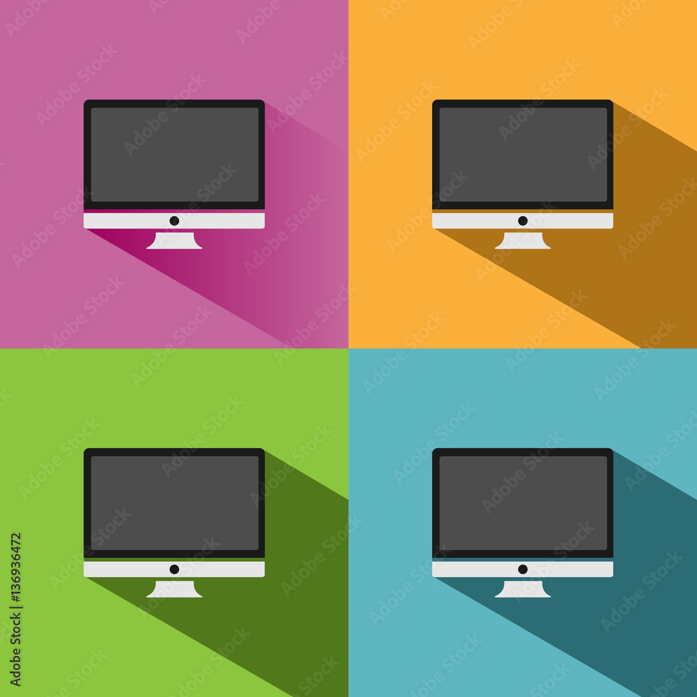 Computer icon with shade on colored backgrounds Computer icon with shade on colored backgrounds