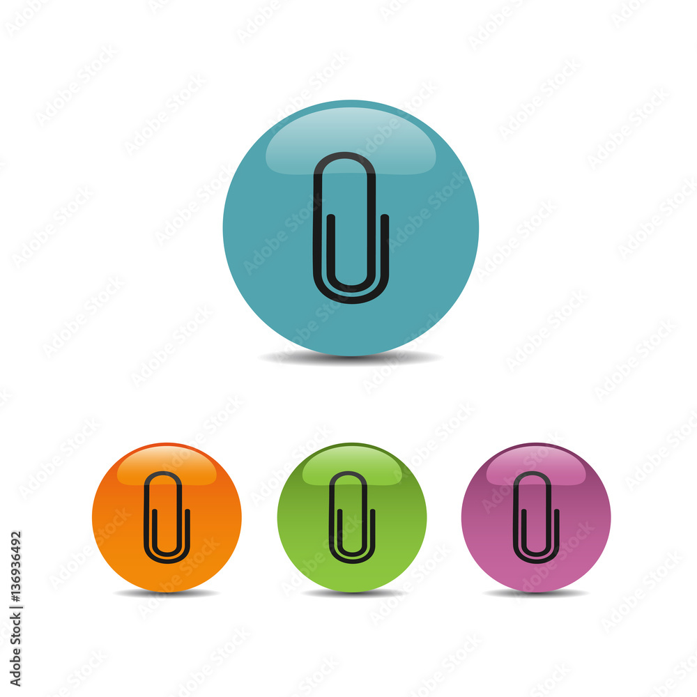 Clip icon on colored buttons and white background Clip icon on colored buttons and white background