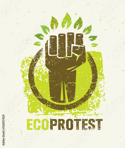 Eco Protest Creative Green Poster Concept. Organic Vector Fist on Paper Background