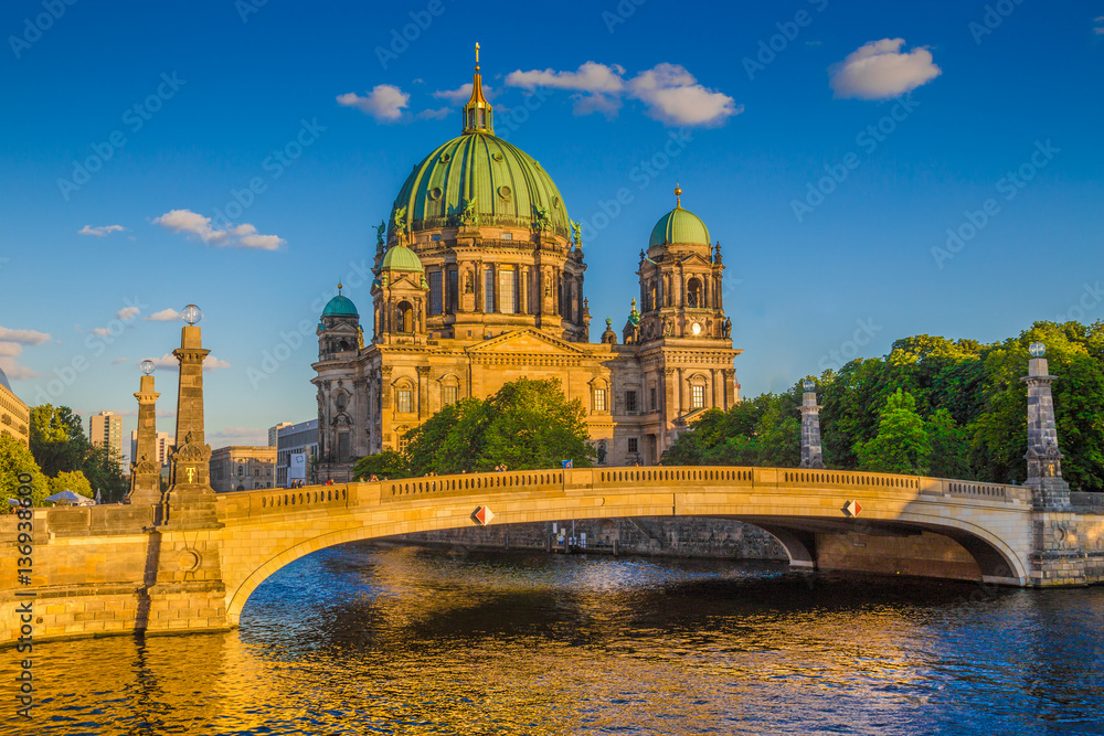 Berlin Cathedral with Spree river at sunset, Berlin Mitte, Germany