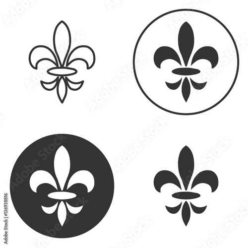 Fototapeta Naklejka Na Ścianę i Meble -  Collection of fleur de lis symbols, black silhouettes - heraldic symbols. Vector Illustration. Medieval signs. Glowing french fleur de lis royal lily. Elegant decoration symbols.
