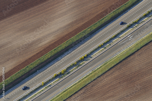 Aerial image of dual carriageway motorway in Salamanca Region, Castilla y Leon, Spain, May 2011