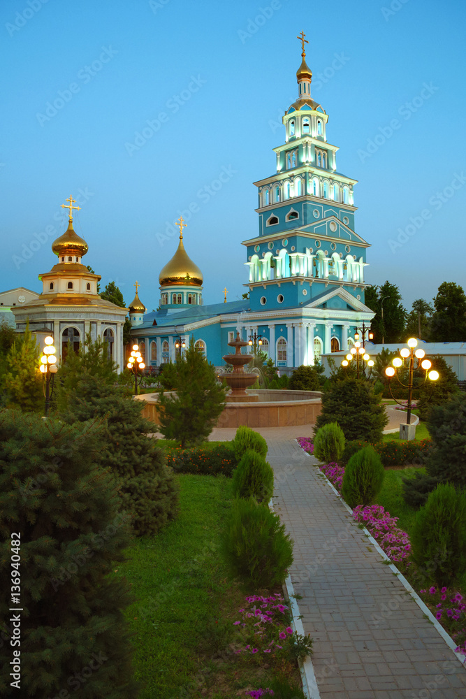 Russian orthodox church in Tashkent, Uzbekistan, night view