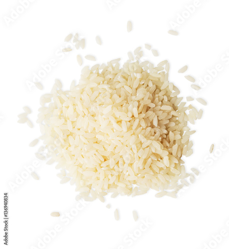 Pile of rice top view isolated on white background