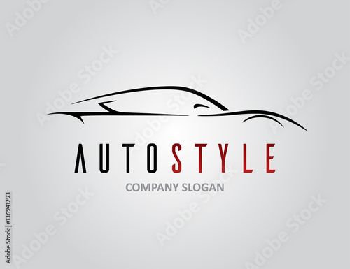 Auto style car logo design with concept sports vehicle icon silhouette on light grey background. Vector illustration.