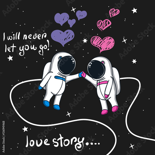Love story of boy and girl astronauts in space