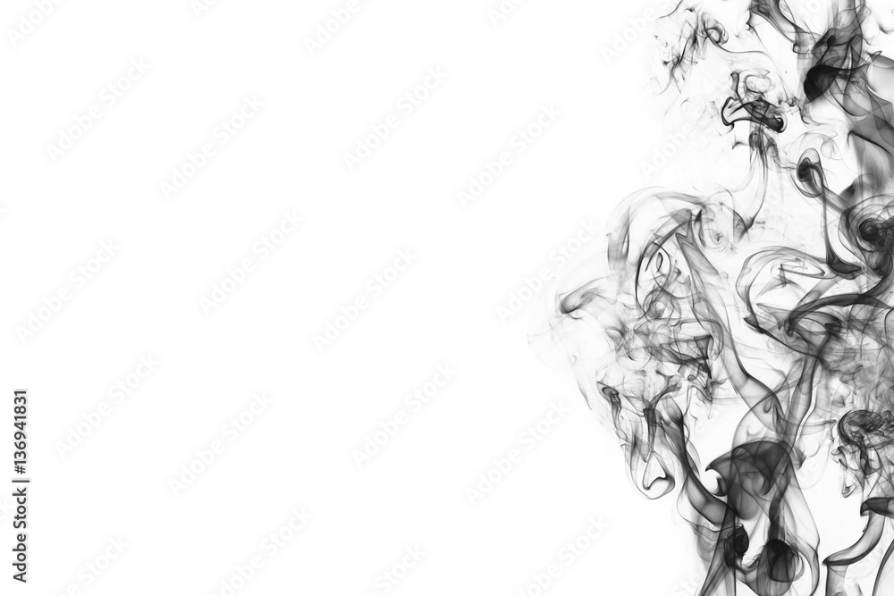 Naklejka Abstract black smoke swirls over white background