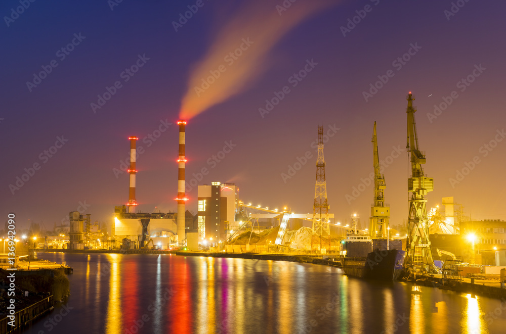 power plant on ecological fuels, biomass, biofuels at night