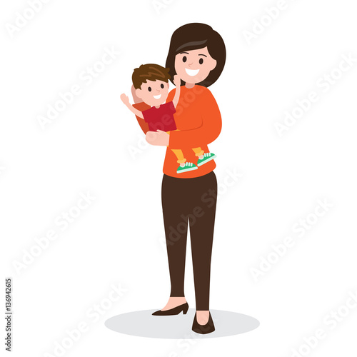 motherhood. mother and son. happy family. mom and child. vector illustration on white background.