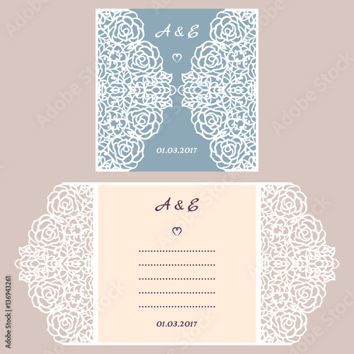 Abstract wedding cutout invitation template. Suitable for lasercutting. Lazercut vector wedding invitation template. Lazer cut vector. Lace folds. Gate fold wedding invitation mockup