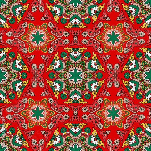 Vector seamless pattern ethnic style background. Vintage decorative texture for wallpapers, backgrounds and page fill. Indian, arabic motive.