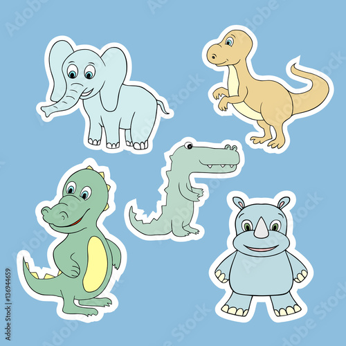 Vector stickers with baby animals . Cartoon illustrations 