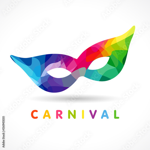 Purim celebrating mask. Holiday logo. Colored decorating accessory.