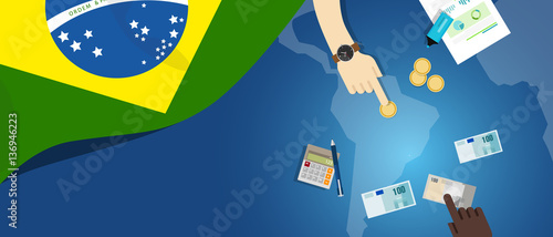 Brazil fiscal money trade concept illustration of financial banking budget with flag map and currency