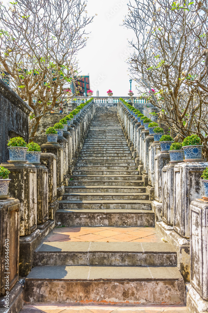 Obraz premium Stairway of the Phra Nakhon Khiri. It is at a historical park in Phetchaburi, Thailand.
