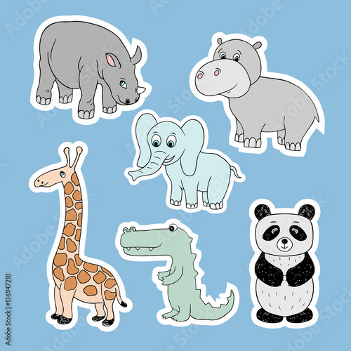 Vector stickers with baby animals . Cartoon illustrations 