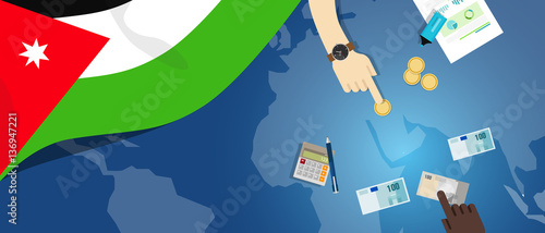 Jordan fiscal money trade concept illustration of financial banking budget with flag map and currency