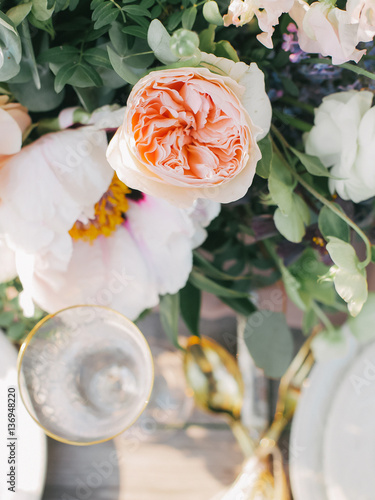wedding floristics composition on table