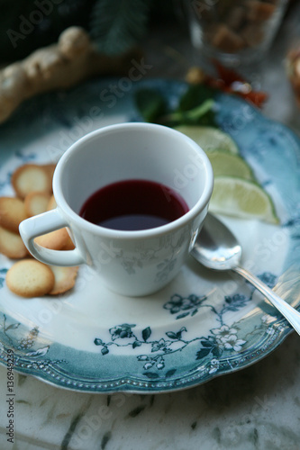 berry tea with lime and biscuits