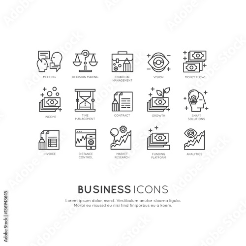 Vector Icon Style Illustration Card Logo Set of Analytics, Monitoring and Management Business model and Strategy, Simple Isolated Symbols for Web and Mobile App
