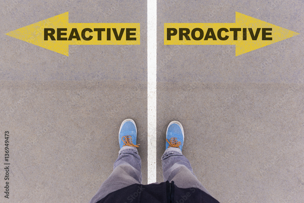 Ταπετσαρία Reactive vs proactive text arrows on asphalt ground, feet and sh