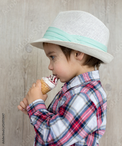 Happy little kid with ice cream