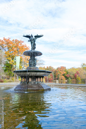 The Bethesda fountain in an autumn morning photo