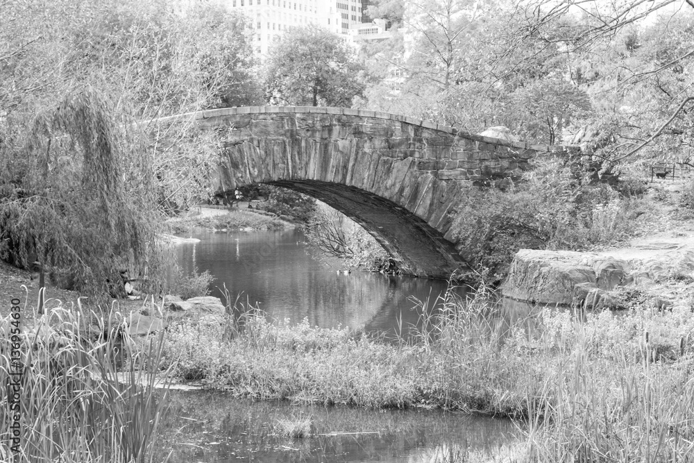 Naklejka premium Gapstow bridge in a colorfull fall morning