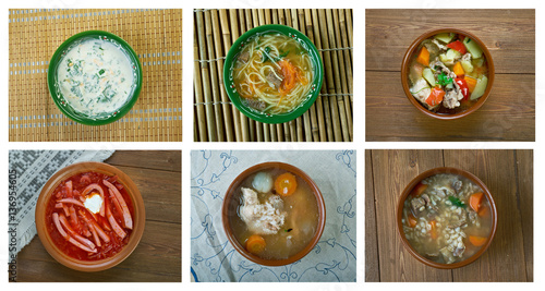 Food set of different soups.