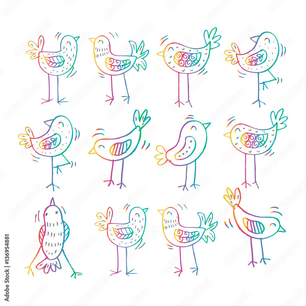 Cartoon birds pattern. Hand drawing illustration. Cartoon birds pattern. Hand drawing illustration.