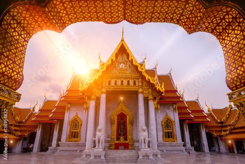 The Marble church of Buddhist in Wat Benchamabopit Dusitvanaram Temple in Bangkok,Thailand © iphotothailand