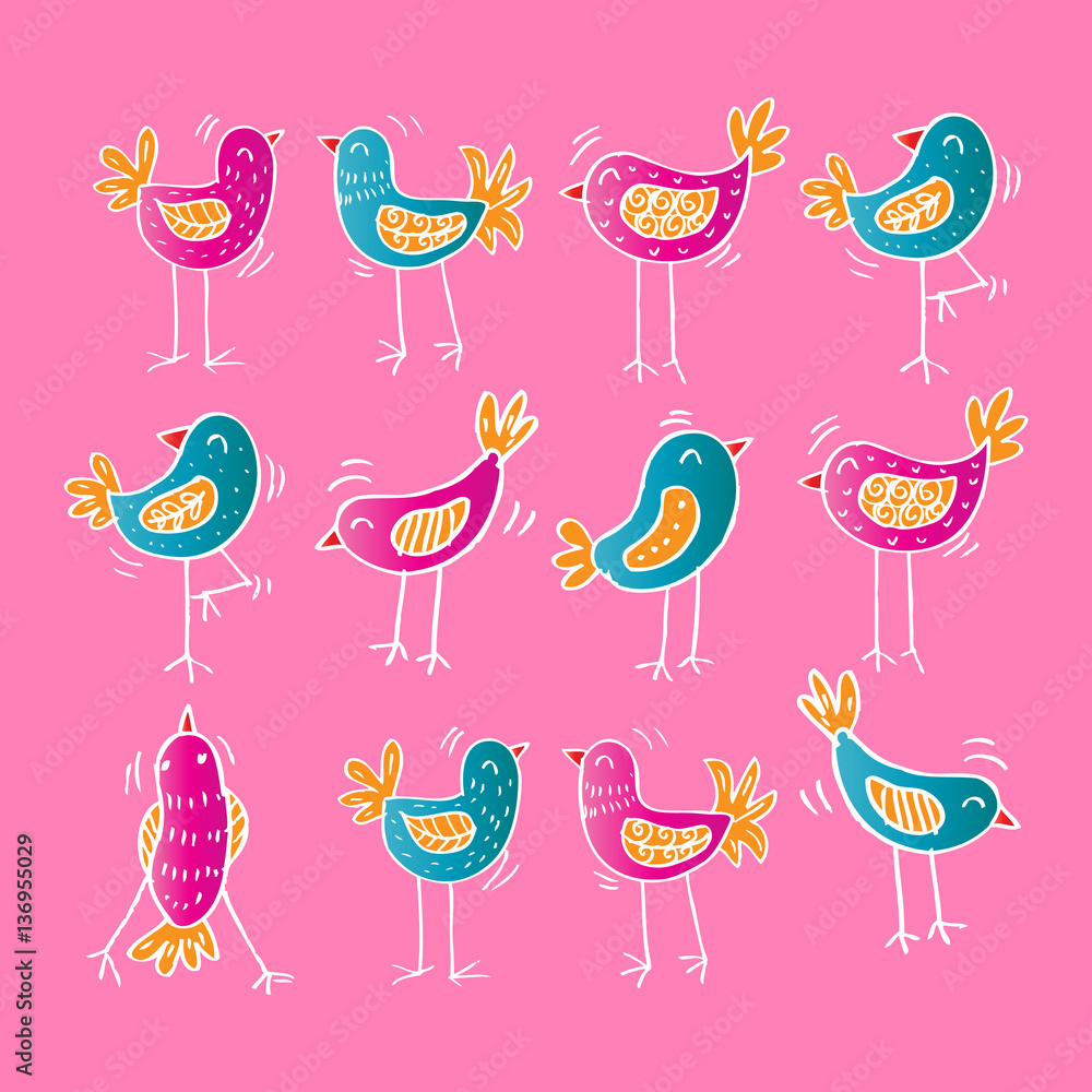 Cartoon birds pattern. Hand drawing illustration. Cartoon birds pattern. Hand drawing illustration.