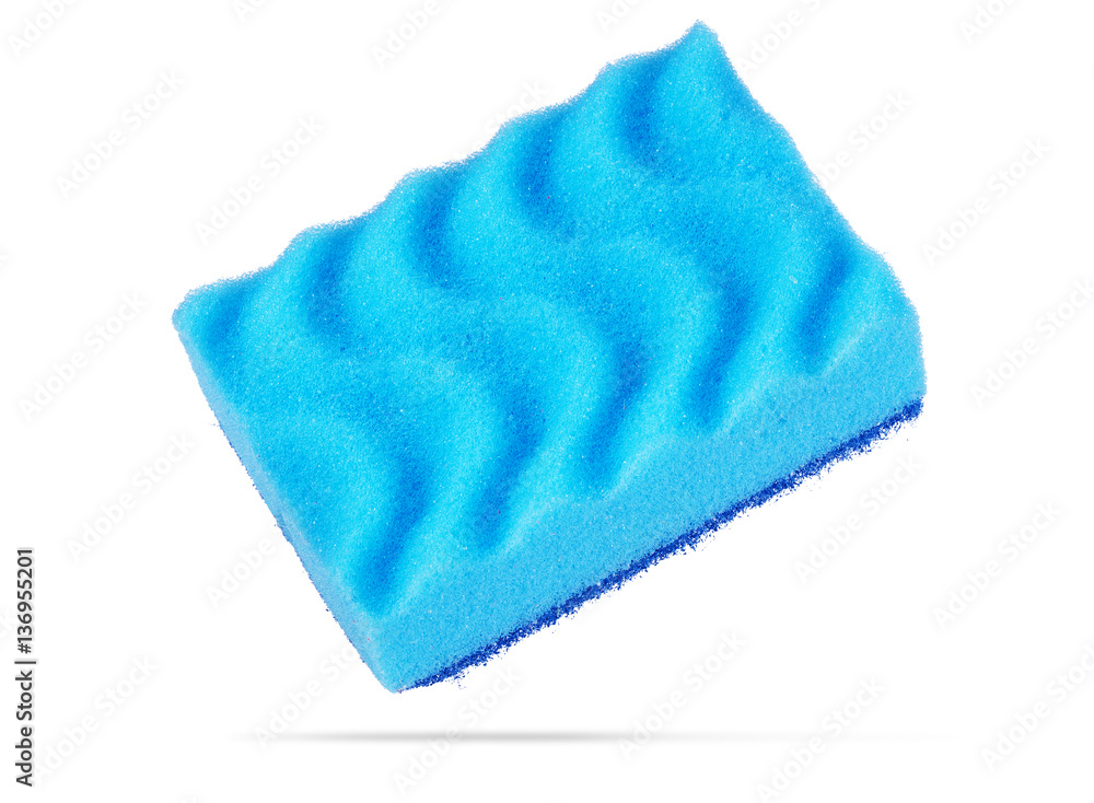 A super absorbent cellulose blue sponge on white. A super absorbent cellulose blue sponge on white.