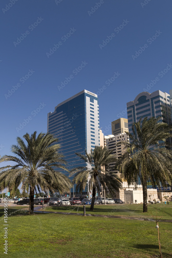 Abu Dhabi skyscrapers and city view from the Marina