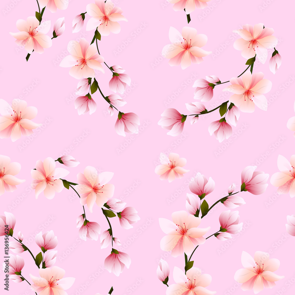 Seamless background with sakura flowers cherry. Vector illustration