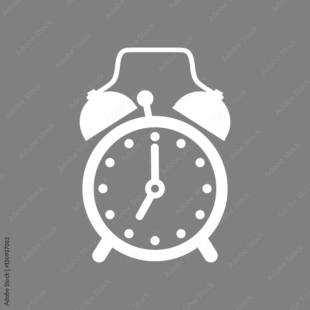 White alarm clock vector icon on grey background White alarm clock vector icon on grey background