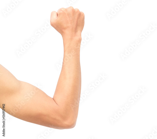 Man arm strong with muscle on white background