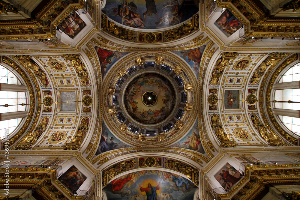 The painting on the dome and walls of Saint Isaac's Cathedral in